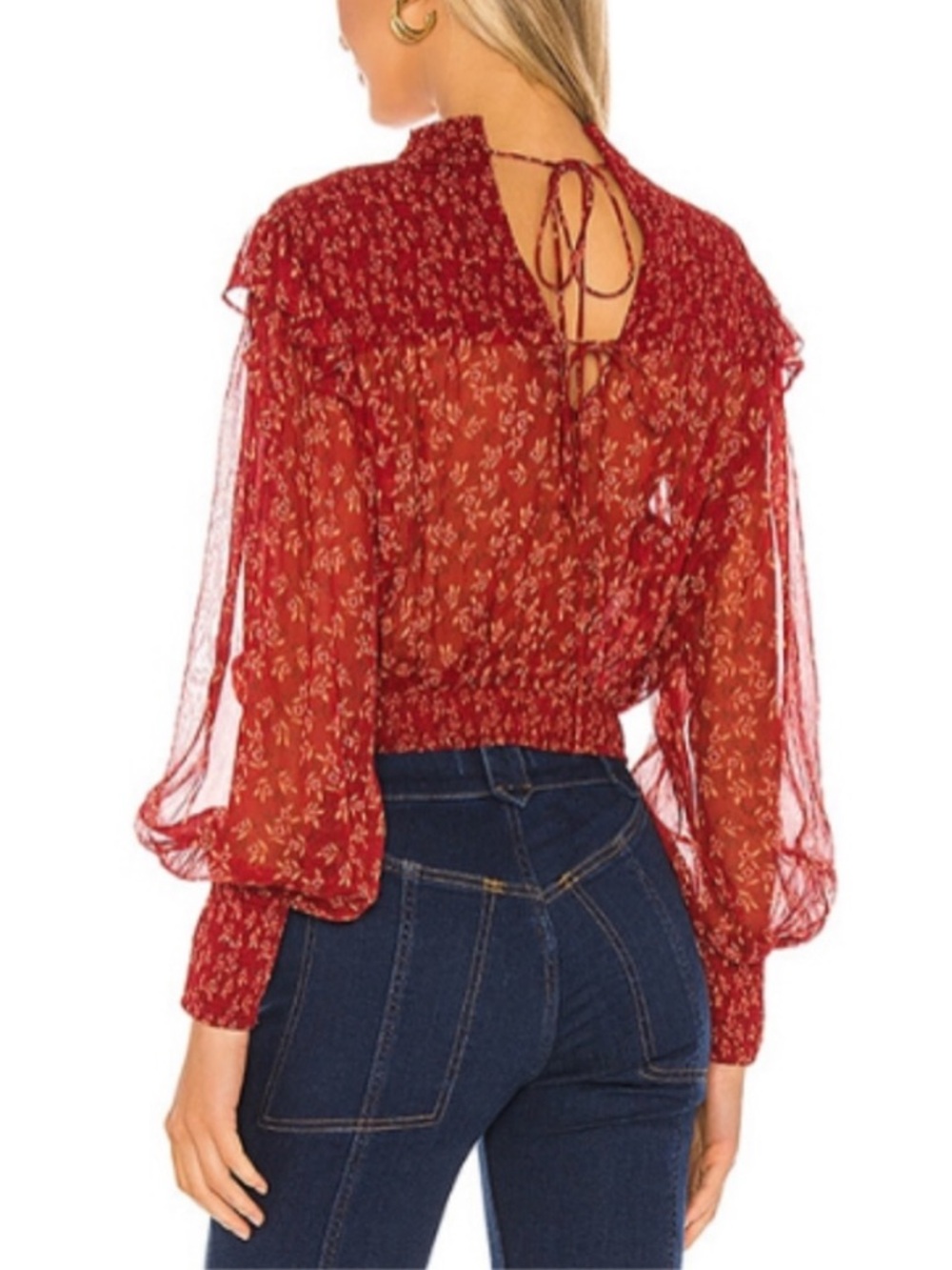 Free People Roma ditsy floral sheer red long sleeve top XS - Picture 2 of 8